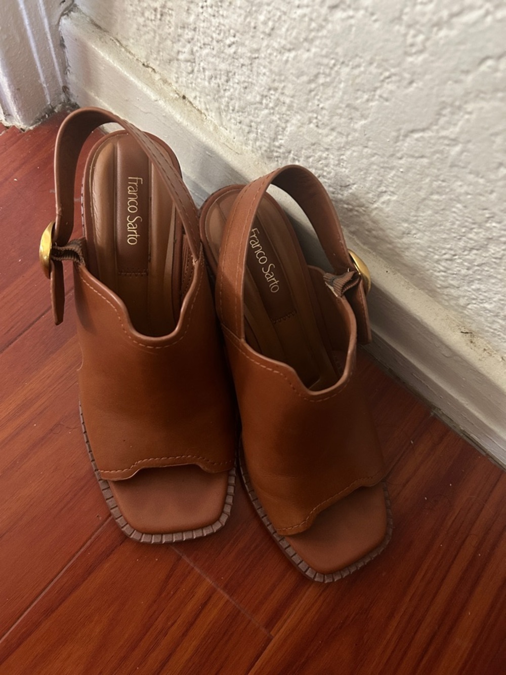 Franco Sarto Tan Brown Open-Toe Slingback Heels - Picture 2 of 3